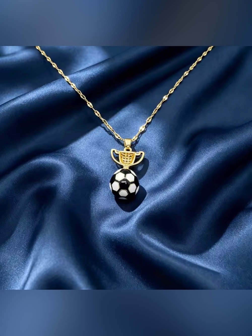 18K Gold Soccer Ball Trophy Enameled Micro Pave Diamond Inlay Pendant Necklace - Picture 11 of 12